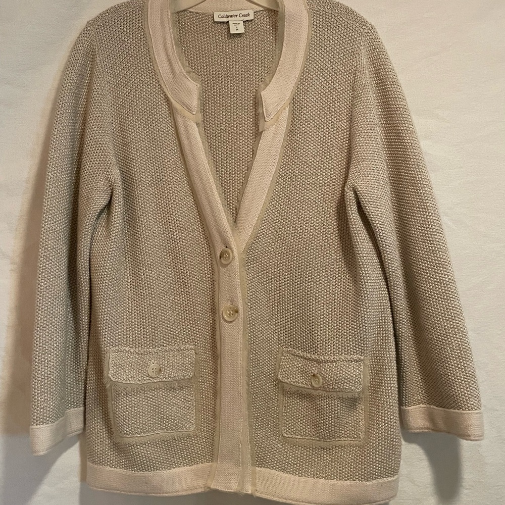 Coldwater Creek Cream Textured Button-Front Cardigan